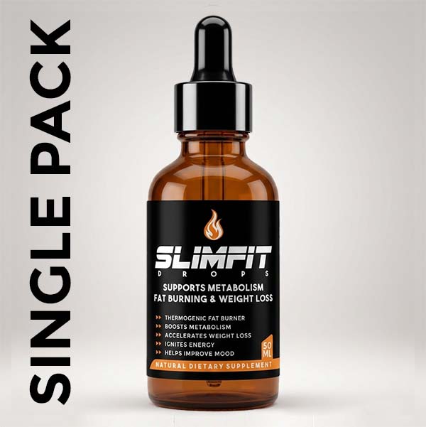 SlimFit DROPS supplement bottle with dropper on a white background