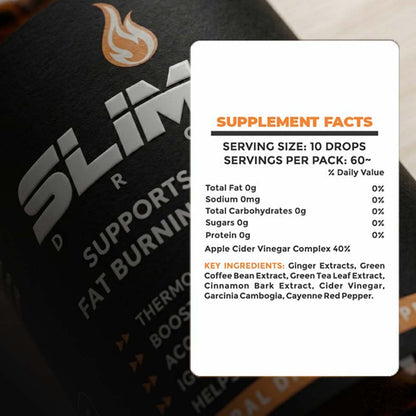 Supplement facts card for a fat burning supplement with brand name on a dark background